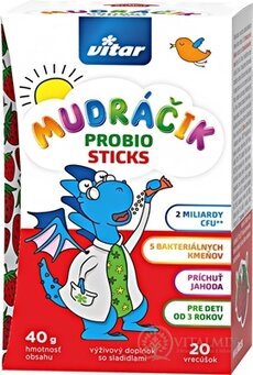 VITAR MUDRÁČEK Probio Sticks prášek v sáčcích, příchuť jahoda 1x20 ks