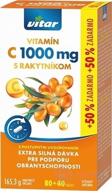 VITAR VITAMIN C 1000 mg S RAKYTNÍKEM tbl s postupným uvolňováním 80+40 (50% zdarma) (120 ks)