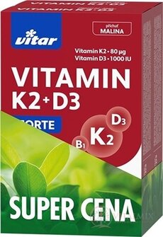 VITAR VITAMIN K2+D3 FORTE DUOPACK tbl, příchuť malina 2x60 ks (120 ks), 1x1 set