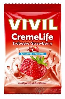 VIVIL Bonbons CREME LIFE Strawberry drops se smetanovo jahodovou příchutí, bez cukru 1x60 g