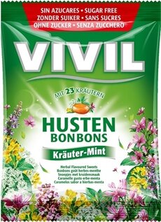 VIVIL BONBONS HUSTEN drops s mentolovo-bylinkovou příchutí s 23 bylinami, bez cukru 1x60 g