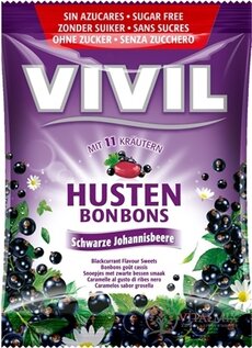 VIVIL BONBONS HUSTEN drops s příchutí černého rybízu s 11 bylinami, bez cukru 1x60 g