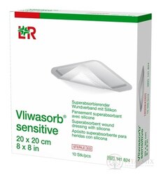 Vliwasorb sensitive Krytí na rány 20x20 cm superabsorpční, sterilní, se silikonem, 1x10 ks
