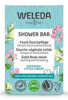 WELEDA SHOWER BAR Aromatické bylinkové mýdlo geranium + litsea cubeba, s esenciálními oleji 1x75 g