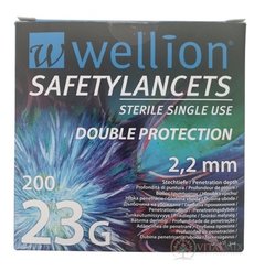 Wellion SAFETYLANCETS 23G - Lanceta bezpečnostní průměr 2,2 mm, sterilní, jednorázová 1x200 ks