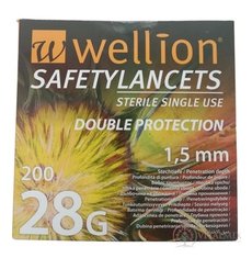 Wellion SAFETYLANCETS 28G - Lanceta bezpečnostní průměr 1,5 mm, sterilní, jednorázová 1x200 ks