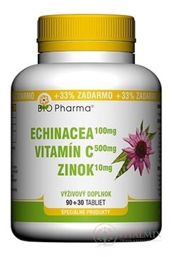 BIO Pharma Echinacea, Vitamin C, Zinek tbl 90 + 30 (33% ZDARMA) (120 ks)