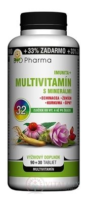 BIO Pharma Multivitamin s minerály IMUNITA + tbl 90 + 30 (33% ZDARMA) 32 složek (120 ks)