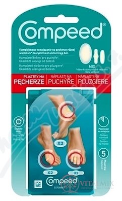 Compeed Náplasti na puchýře - mix (2x střední na paty + 2x malá + 1x malá na prsty) 1x5 ks