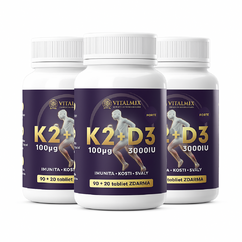 VITALMIX|VITAMIN K2 100µg + D3 FORTE 3000IU 3 x 90+20 tbl ZDARMA 