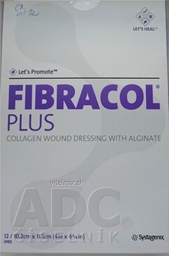 FIBRACOL PLUS kolagenový obvaz s alginátem (10,2 cm x 11,1 cm) 1x12 ks