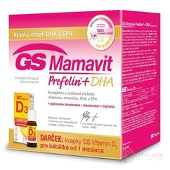 GS Mamavit Prefolin + DHA + Dárek tbl 30 + cps 30 + Vitamin D3 kapky, 1x1 set