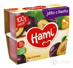 Hami ovocný příkrm 100% ovoce Jablko a švestka první lžička (od ukonč. 4. měsíce) 4x100 g (400g)
