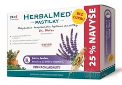 HERBALMED PASTILKY BEZ CUKRU - Dr.Weiss při nachlazení (šalvěj, ženšen, extrakt 20 bylin a vit.C) pastilky 24 + 6 navíc (30 ks)