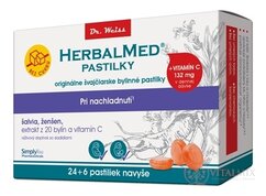 HERBALMED PASTILKY BEZ CUKRU - Dr.Weiss při nachlazení (šalvěj, ženšen, extrakt 20 bylin a vit.C) pastilky 24 + 6 navíc (30 ks)