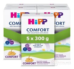 HiPP Comfort, speciální kojenecká výživa při nadýmání a zácpě, 5 × 300 g
