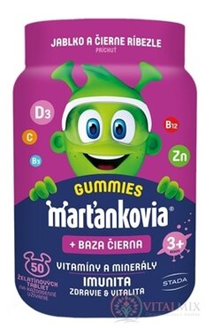WALMARK Marťánci Gummy Vitamíny s bází černou želatinové tablety, příchuť jablko a černý rybíz 1x50 ks