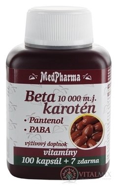 MedPharma betakaroten 10 000 IU + Panthenol + PABA cps 100 + 7 zdarma (107 ks)