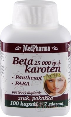 MedPharma betakaroten 25.000 mj + Panthenol + PABA cps 100 + 7 zdarma (107 ks)