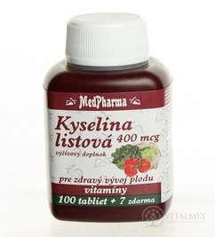 MedPharma KYSELINA LISTOVÁ 400 mcg tbl 100 + 7 zdarma (107 ks)