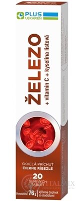 PLUS LÉKÁRNA Železo + vitamín C + kyselina listová šumivé tbl s příchutí černý rybíz 1x20 ks