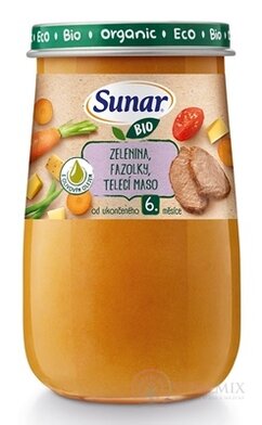 Sunar BIO příkrm ZELENINA, FAZULKY, TELECÍ MASO s olivovým olejem (od ukonč. 6. měsíce) 1x190 g
