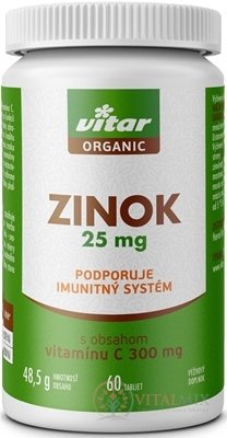VITAR ORGANIC Zinek 25 mg tbl s obsahem vitaminu C 1x60 ks