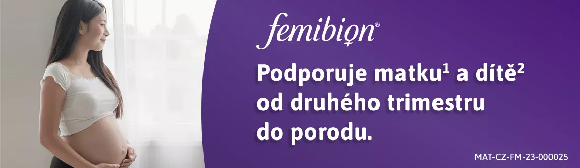 Femibion. Podporuje matku a dítě od prvního trimestru těhotenství.